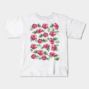 Peonies Flowers Watercolor Ink Cute Girly Kids T-Shirt